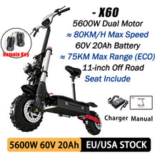 Load image into Gallery viewer, Fast Speed E scooter Dual Motor - Off Road Fat Tire / Skateboard with Seat - smartchoicesshop22