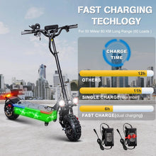 Load image into Gallery viewer, Electric Scooter with Seat   (5600W Dual Motor / 60V 27AH Battery  / Top Speed 80KM/H (49.7mi / hr) /11inch Off-road Tires /  Folding  /  for Adults too)
