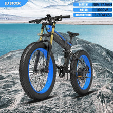 Load image into Gallery viewer, LANKELEISI EU Stock Electric Bike 48V 17.5AH 1000W Motor 26 Inch Fat Tire Folding Electric Bicycle Mountain Snow Off-Road Ebike
