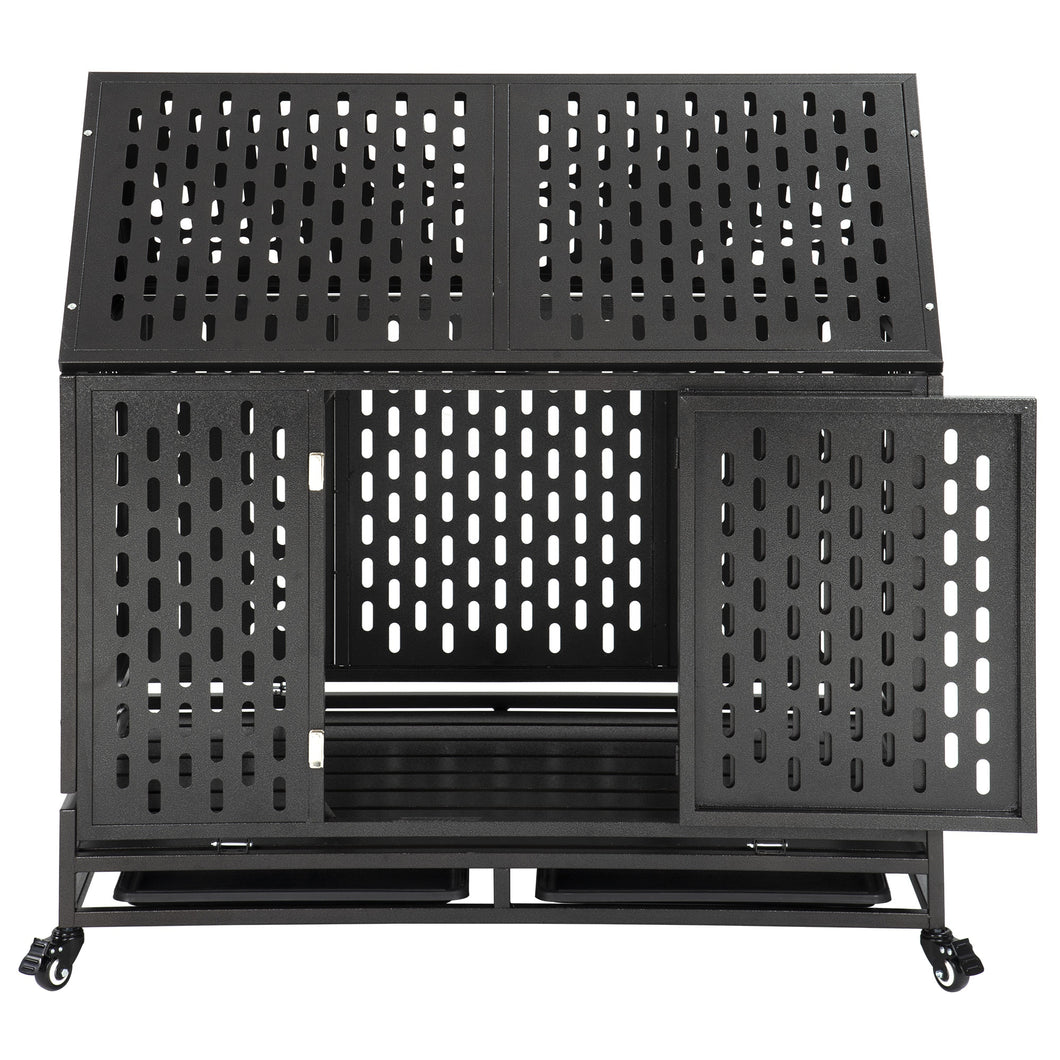 Dog Crate  (Heavy Duty Cage / Strong Metal Frame / Kennel Durable / Indoor & Outdoor / Easy to Assemble & Move / 4 Wheels)